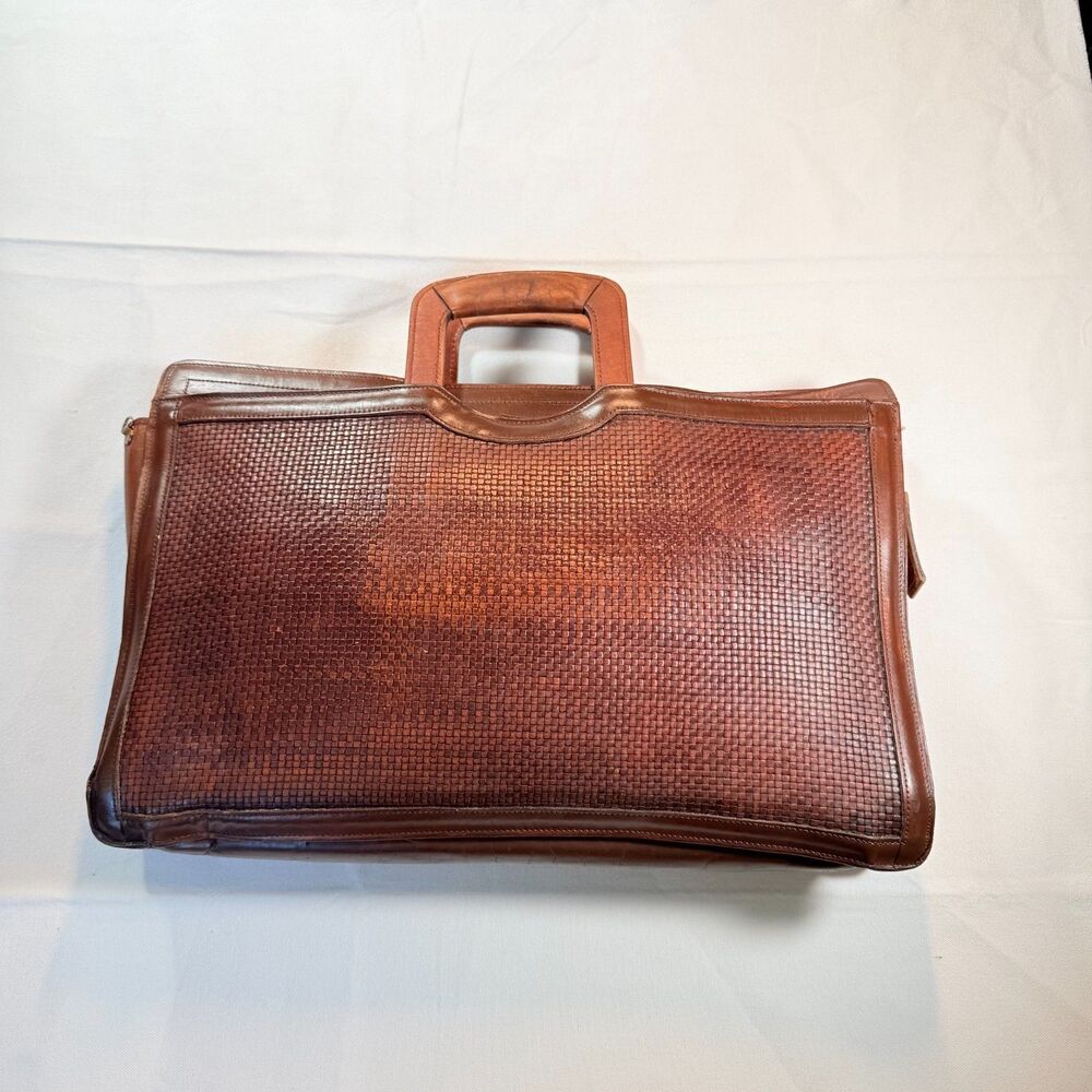 Vintage Michael Scott Woven Leather Briefcase Portfolio Bag Brown Made in USA